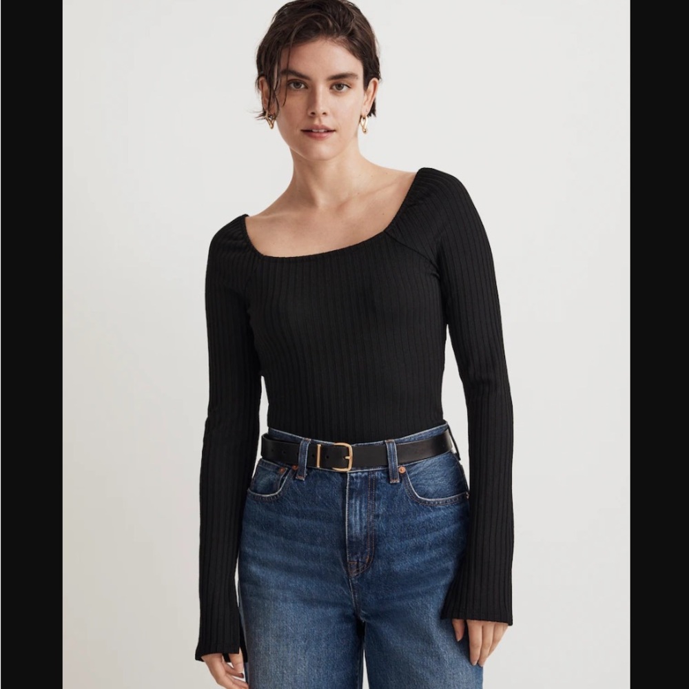Black Ribbed Long Sleeve Top